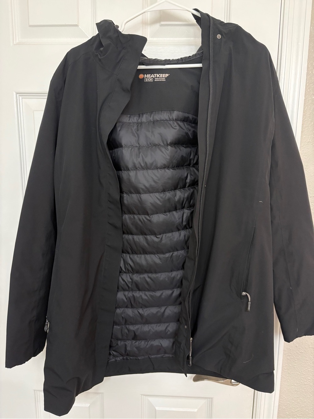 Heatkeep Black Puffer-Lined Hooded Jacket